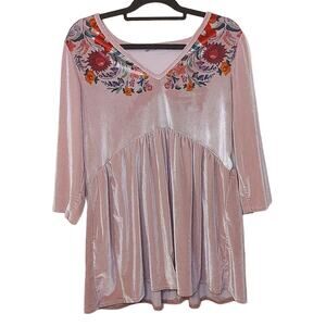 Acting Pro Size Extra Large XL Velvet Soft Pink Floral Blouse Flowy Top Boho